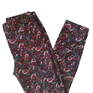 Reitmans Floral Straight Leg Trousers Black  Burgundy Stretch 4